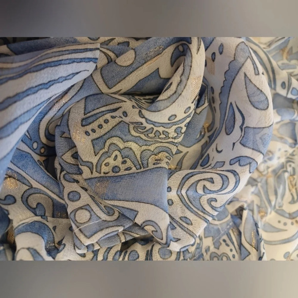 Black Tape Sheer Open Blue With Gold  Dress/Cover Size Medium - Picture 7 of 9